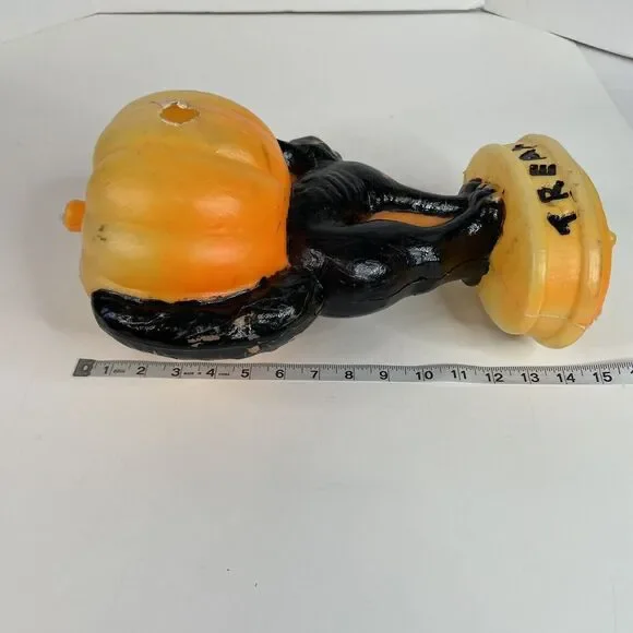 Vintage Blow Mold Black Cat And Jack O Lantern, 14”, No Light, Halloween